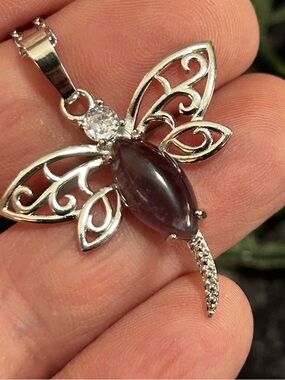 Marquis amethyst stone dragonfly pendant on chain necklace